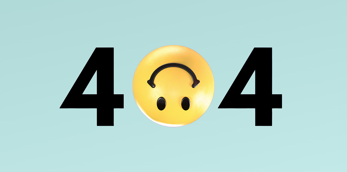 illustration of a 404 error with upside-down smiley face