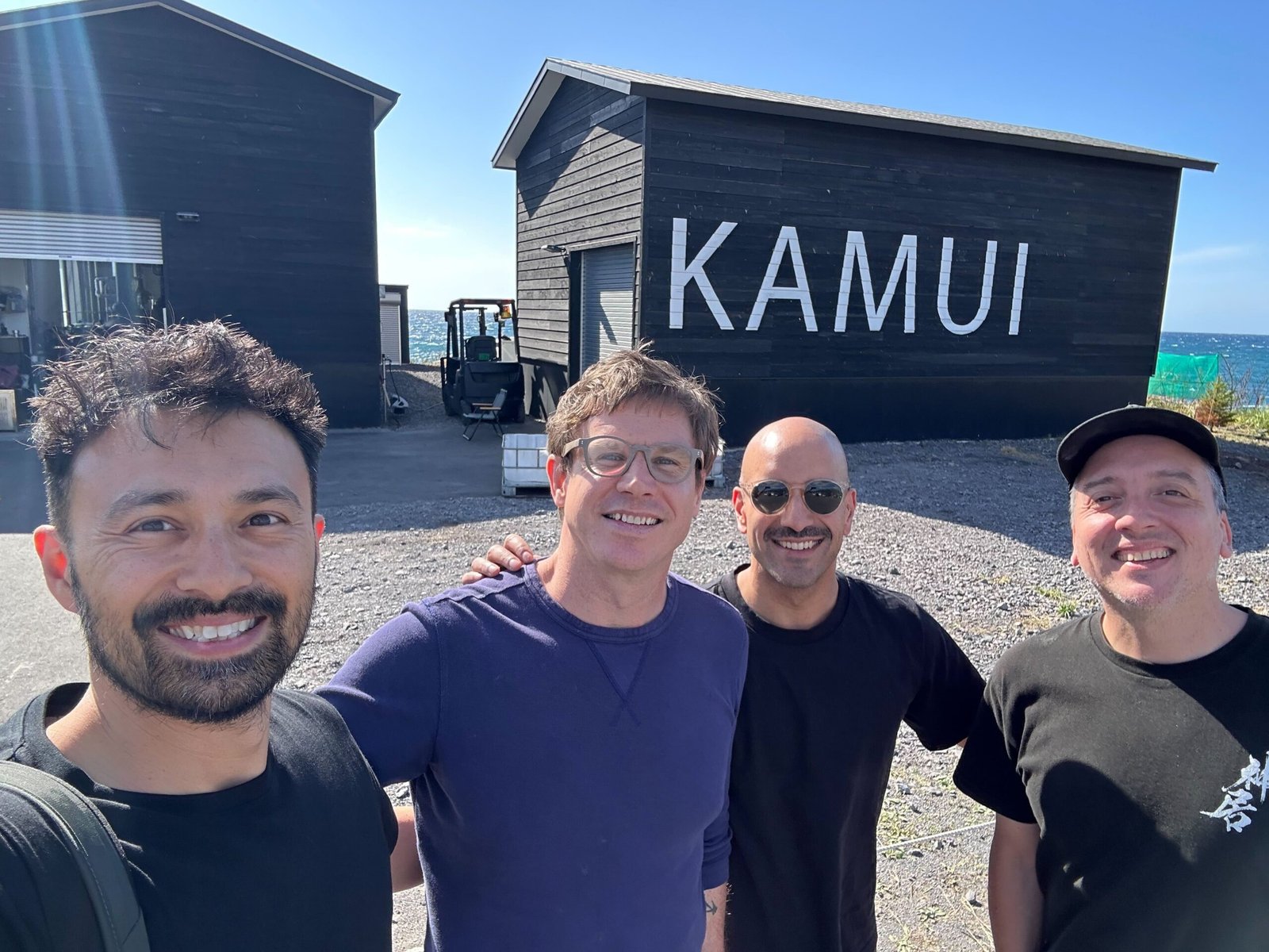 Jamal, Danish with Untangld's Kamui Whiskey clients outside distillery